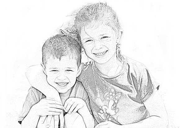 kids on beach- pencil sketch